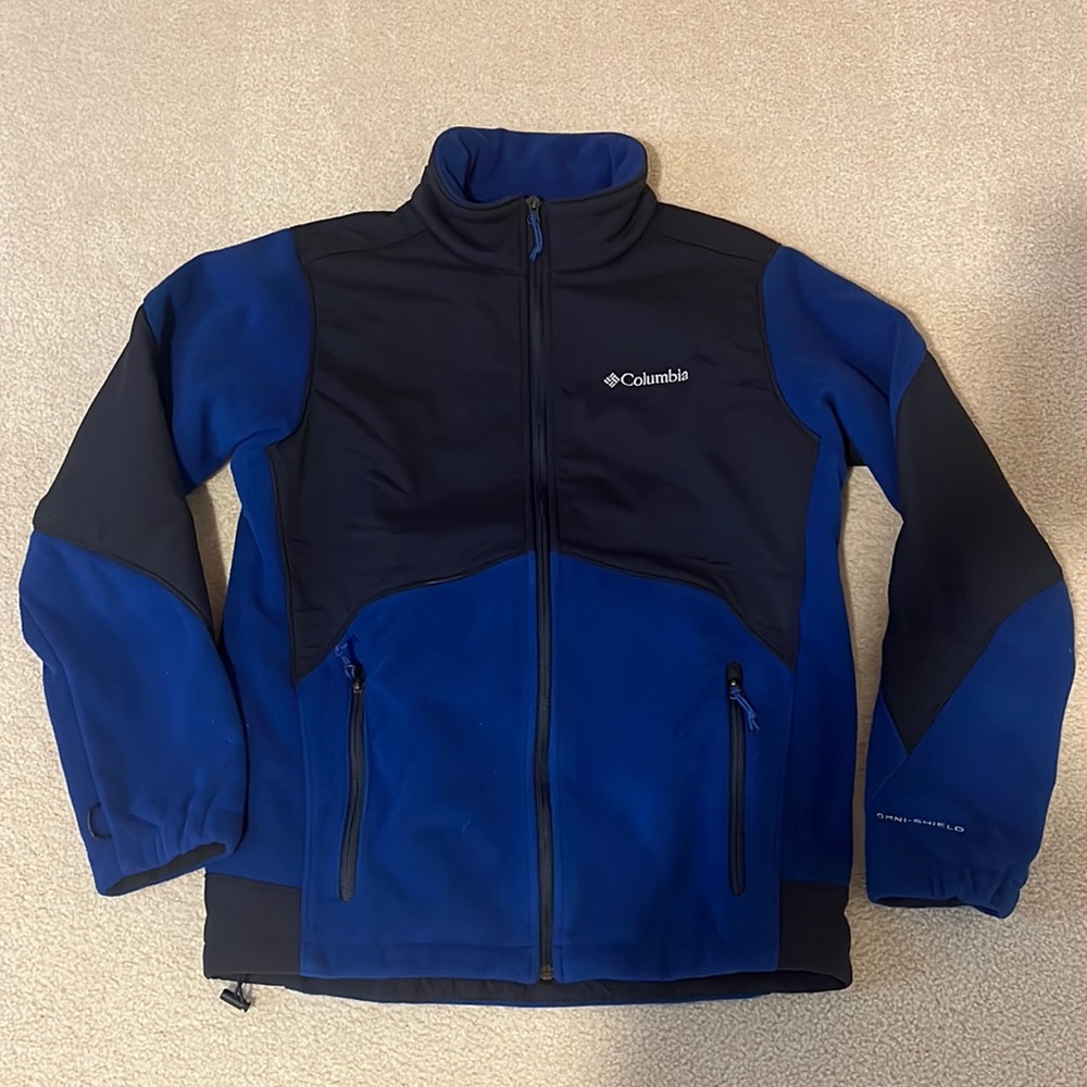 men’s blue columbia fleece jacket